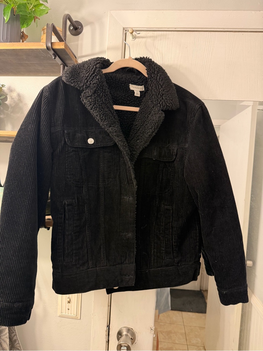 Topshop Black Corduroy Teddy Jacket with Sherpa Collar